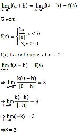 Determine the value of constant ‘k’ so that the function f(x) ={[kx/|x|,x