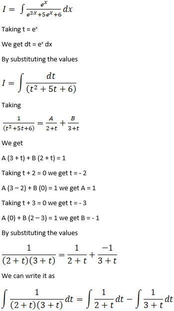 Evaluate: ∫E^x/(E^2X + 5E^x + 6) Dx - Sarthaks Econnect | Largest Online  Education Community