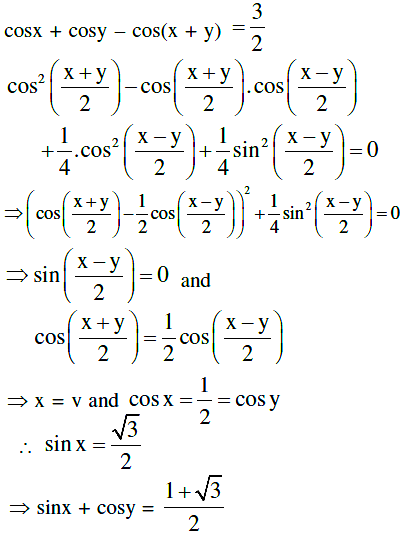 If 0 X Y P And Cosx Cosy Cos X Y 3 2 Then Sinx Cosy Is Equal To Sarthaks Econnect Largest Online Education Community