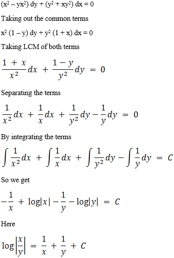 Find The General Solution Of Differential Equation X 2 Yx 2 Dy Y 2 Xy 2 Dx 0 Sarthaks Econnect Largest Online Education Community
