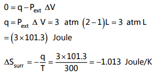 One mole of an ideal gas at 300 K in thermal contact with surroundings ...