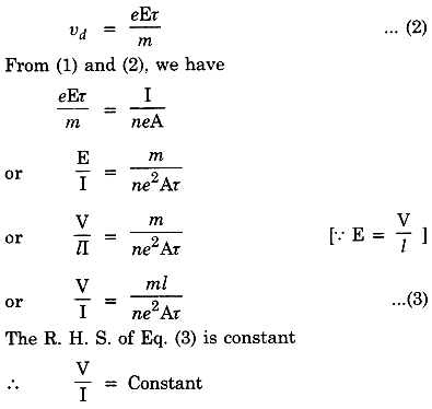 Also drift velocity in terms of average relaxation time r is given by