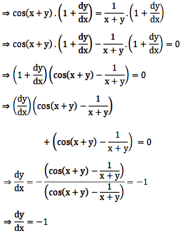 If Sin X Y Log X Y Then Dy Dx A 2 B 2 C 1 D 1 Sarthaks Econnect Largest Online Education Community