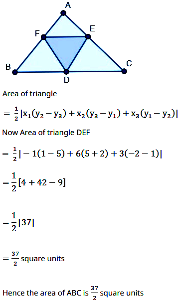 Find the area of a triangle ABC if the coordinates of the middle