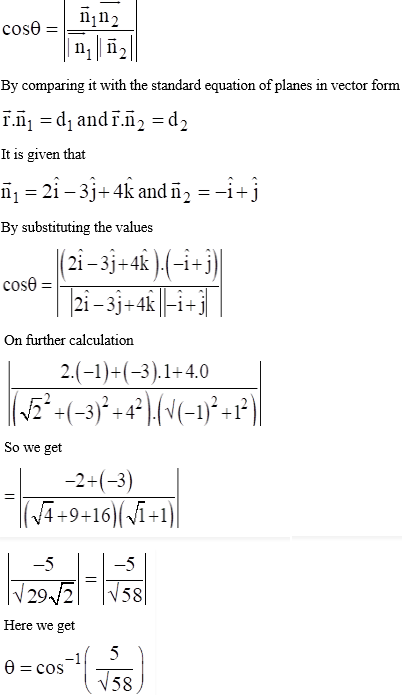 Find The Acute Angle Between The Planes I Vector R 2i 3j 4k 1 And Vector R 1 J 4 Sarthaks Econnect Largest Online Education Community