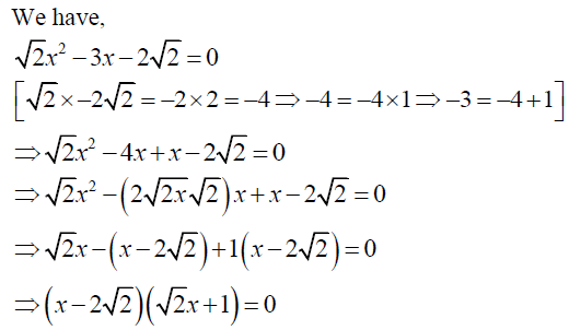 Solve the following quadratic equations by factorization: ?2x^2-3x-2?2