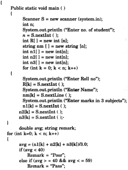 Write a program to input and store roll numbers, names and marks in 3