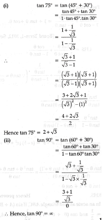 Given that tan (A+B)= tanA + tanB/ 1-tanA.tanB , find the value of tan 75  degree and tan 90 degree by taking suitable values of A and B.