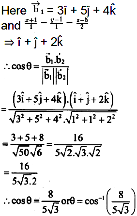 Find The Angle Between The Pair Of Lines X 3 3 Y 1 5 Z 3 4 And X 1 1 Y 1 1 Z 5 2 Sarthaks Econnect Largest Online Education Community