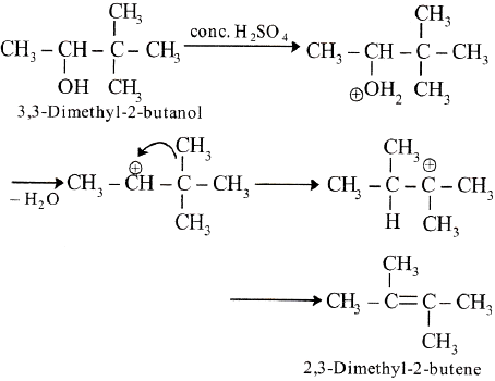 When 3,3-dimethyl-2-butanol is heated with H2SO4, the major product obtained is