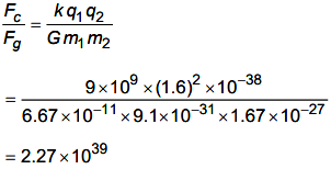 Ratio of coulombic force and gravitational force