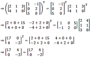 For two matrices A and B, A = [(2,1,3)(4,1,0)], B = [(1,-1)(0,2)(5,0 ...