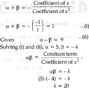 If A And Are B Zeroes Of The Polynomial F X X 2 X K Such That A B 9 Find K Sarthaks Econnect Largest Online Education Community