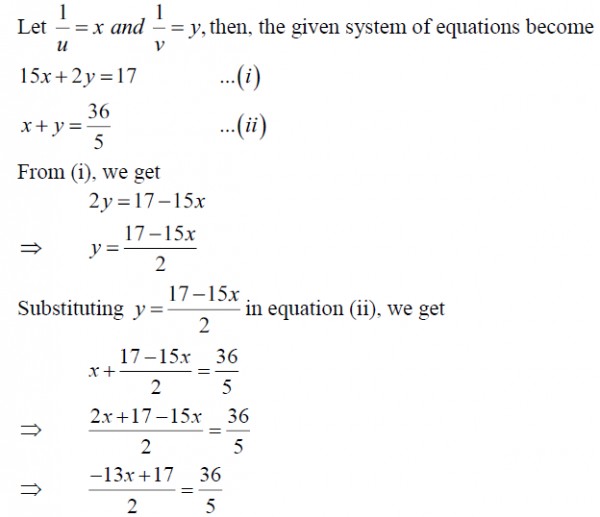 Solve The Following Systems Of Equations 15 U 2 V 17 1 U 1 V 36 5 Sarthaks Econnect Largest Online Education Community