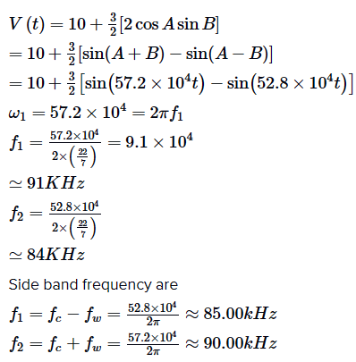 An Amplitude Modulated Signal Is Given By V T 10 1 0 3 Cos 2 2 10 4t Sin 5 5 10 5t Sarthaks Econnect Largest Online Education Community