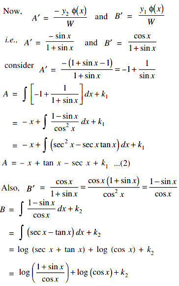 Using The Method Of Variation Of Parameters Solve D 2y Dx 2 Y 1 1 Sinx Sarthaks Econnect Largest Online Education Community