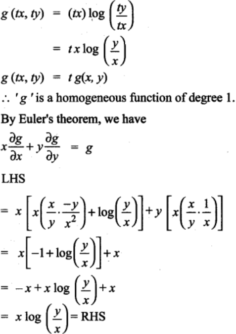 Prove That G X Y X Log Y X Is Homogeneous What Is The Degree Verify Euler S Theorem For G Sarthaks Econnect Largest Online Education Community