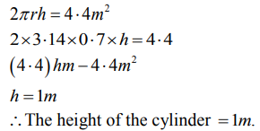 Curved Surface Area Of A Right Circular Cylinder Is 4 4 M 2 If The Radius Of The Base Of The Cylinder Is 0 7 M Find Its Height Sarthaks Econnect Largest Online Education Munity