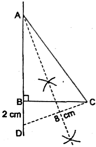 समकोण त्रिभुज खींचें जिसका कर्ण 8 सेमी. और अन्य दो भुजाओं का अन्तर सेमी. हो