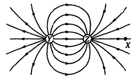 The diagram above shows electric field lines in an isolated region of