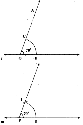 Draw an angle of 70^{o}. Make a copy of it using only a straight edge and  compasses.