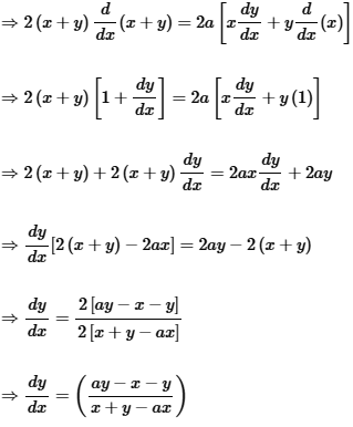 Find Dy Dx X Y 2 2axy Sarthaks Econnect Largest Online Education Community