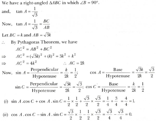 In Triangle Abc Right Angled At B If Tan A 1 3 Find The Value Of I Sin A Cos C Cosa Sinc Ii Cosa Cosc Sina Sinc Sarthaks Econnect Largest