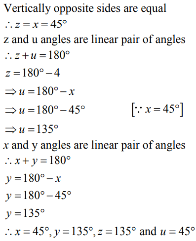 In The Below Fig Lines L1 And L2 Intersect At O Forming Angles As Shown In The Figure If X 45 Find The Values Of X Y Z And U