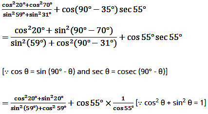 Find The Value Off The Following Cos 2 Cos 2 70 Sin 2 59 Sin 2 31 Sin35 Sec55 Sarthaks Econnect Largest Online Education Community