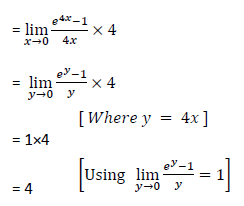 Evaluate the following limits, if exist. lim(x→0) (e^4x-1)/x - Sarthaks ...