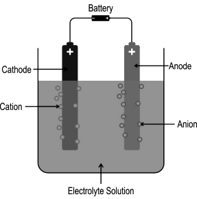 The image below shows electrolysis of an electrolyte using a DC voltage ...