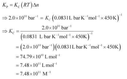 At 450 K Kp 2 0 1010 Bar For The Given Reaction At Equilibrium What Is Kc At This Temperature Sarthaks Econnect Largest Online Education Community