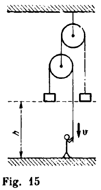 A person hoists one of two loads of equal mass at a constant velocity v ...