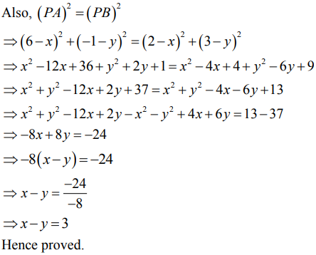 If P X Y Is Point Equidistant From The Points A 6 1 And B 2 3 Show That X Y 3 Sarthaks Econnect Largest Online Education Community