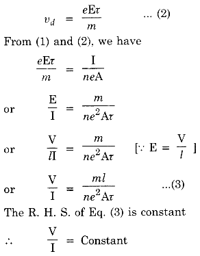 Also drift velocity in terms of average relaxation time r is given by