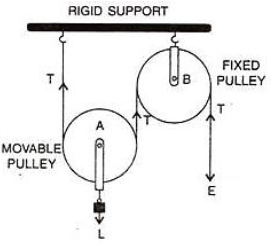 Draw a labelled diagram of an arrangement of two pulleys, one fixed and ...