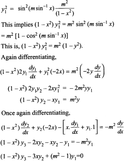 If Y Cos M Sin 1 X Prove That 1 X 2 Y3 3xy2 M 2 1 Y1 0 Sarthaks Econnect Largest Online Education Community
