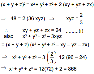 If X Y Z 12 And X 2 Y 2 Z 2 96 And 1 X 1 Y 1 Z 36 Find The Value Of X 3 Y 3 Z 3 Sarthaks Econnect Largest Online Education Community