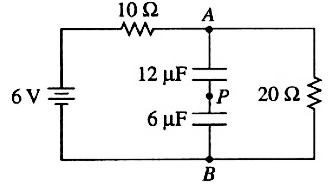 A Circuit Contains Two Resistors 10 W And 20 W And Two Capacitors 12 Mf And 6 Mf Connected To A 6 V Battery As Shown In The Diagram Above Sarthaks Econnect Largest Online Education Munity