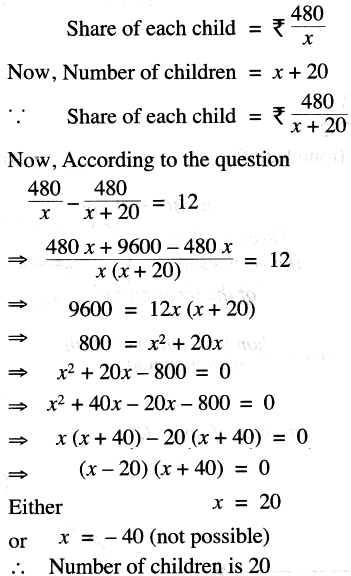 Rs.480 is divided equally among 'x' children. If the number of children ...