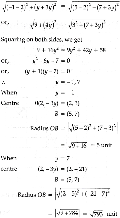 Point A 1 Y And B 5 7 Lie On A Circle With Centre O 2 3y Find The Values Of Y Hence Find The Radius Of The Circle Sarthaks Econnect Largest Online Education Community