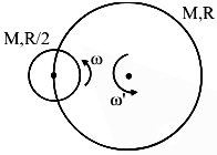 On applying conservation of angular momentum about axis of larger disc