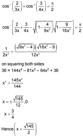 If Cos 1 2 3x Cos 1 3 4x P 2 X 3 4 Then X Is Equal To Sarthaks Econnect Largest Online Education Community