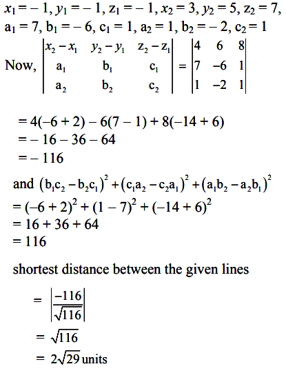 Find The Shortest Distance Between The Lines X 1 7 Y 1 6 Z 1 1 And X 3 1 Y 5 2 Z 7 1 Sarthaks Econnect Largest Online Education Community