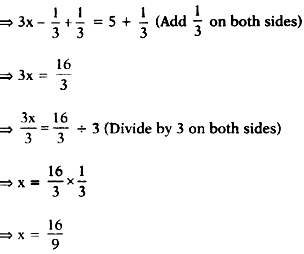 Solve the simple equation and check the results : 3x – 1/3 = 5 ...