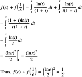 For X 0 Let F X Lnt 1 T Dt For T 0 X Find The Function F X F 1 X And Show That F E F 1 E 1 2 Here Lnt