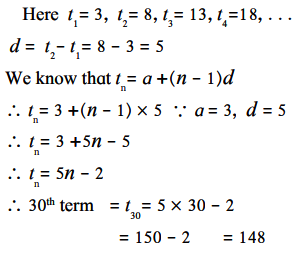 Find tn for following A.P. and then find 30th term of A.P. 3, 8, 13, 18 ...