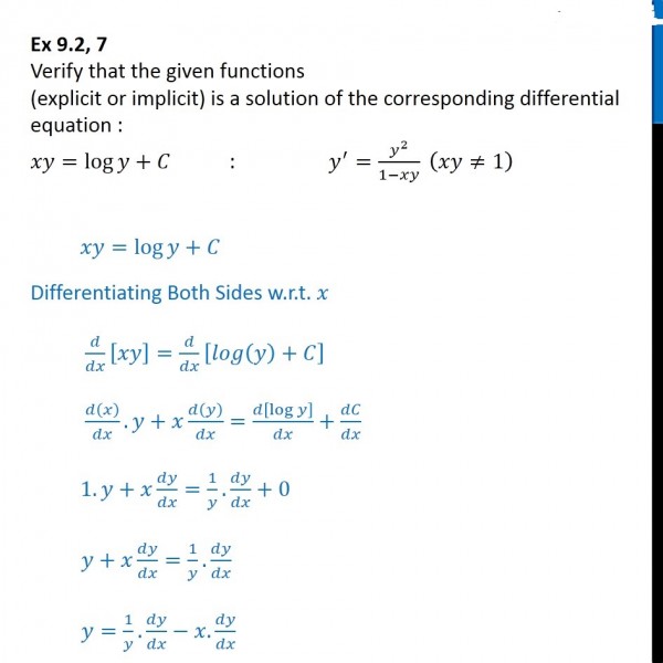 Prove That Xy Log Y C Is The Solution Of Dy Dx Y 2 1 Xy Xy 1 Sarthaks Econnect Largest Online Education Community