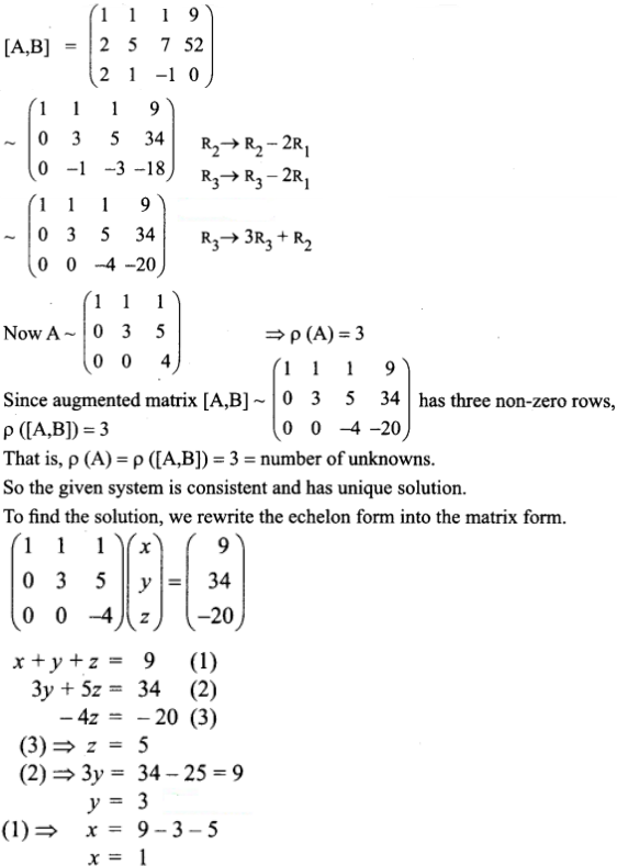 Solve The Following System Of Equations By Rank Method X Y Z 9 2x 5y 7z 52 2x Y Z 0 Sarthaks Econnect Largest Online Education Community